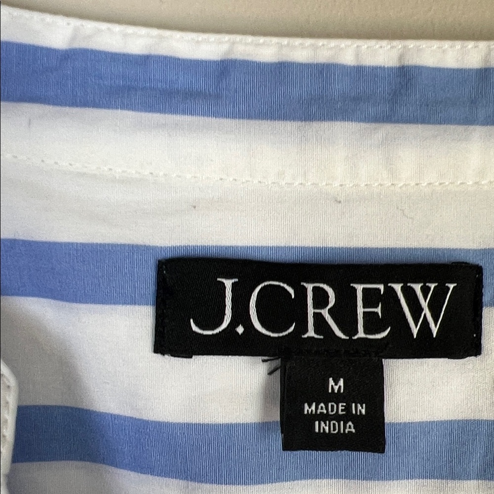 J. Crew Tiered Cotton Poplin Long Sleeve Dress Blue White Stripe Med - Picture 4 of 8